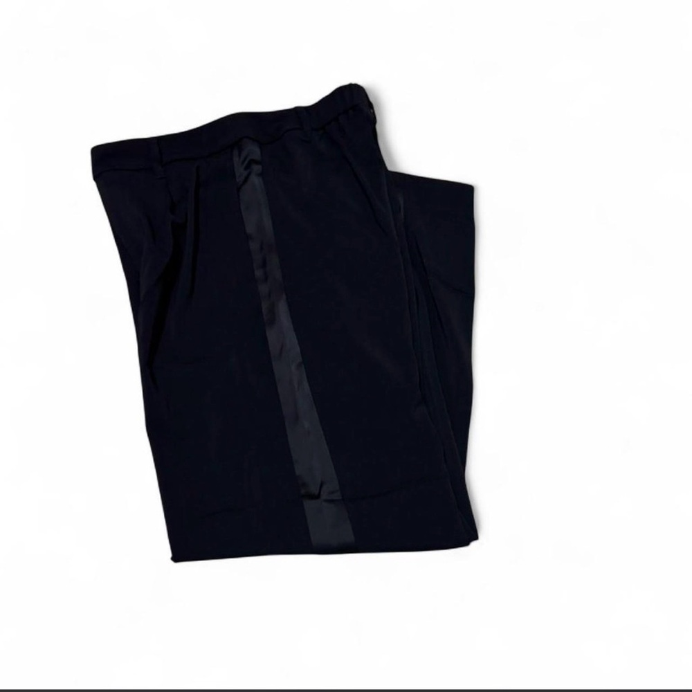 Black Tuxedo Satin Stripe Wide Leg Trousers